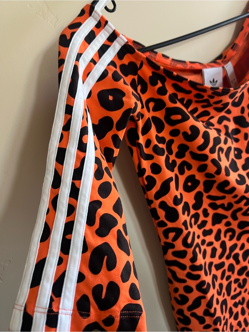 adidas Orange and Black Leopard Print Womens Dress with White Stripes